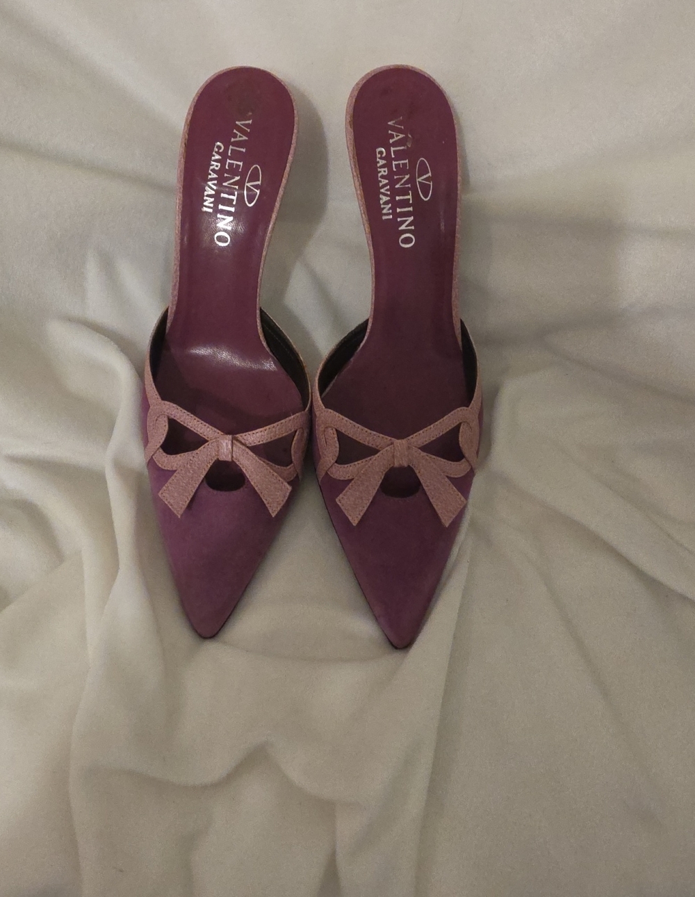 Valentino Garavani Mauve Suede Pointed-Toe Bow Mules